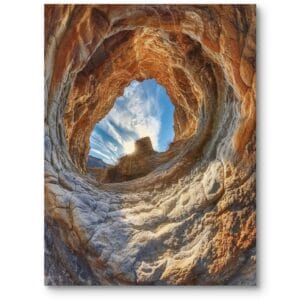 Plakat inspirujący widok formacje skalne do salonu skandynawskiego brązowo-pomarańczowy