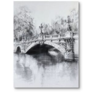 Plakat most nad rzeką architektura realistyczny spokojny biały do salonu