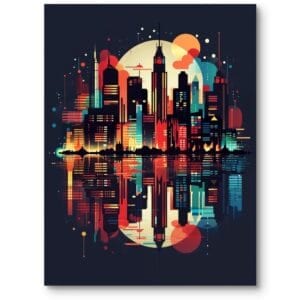 Plakat na płótnie do nowoczesnego salonu krajobrazy pejzaże i widoki miasto pop-art czarno-pomarańczowy