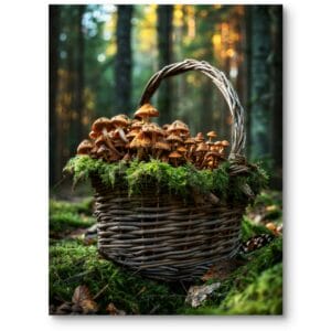 Plakat natura i krajobrazy grzyby zielono-brązowy do kuchni rustykalnej