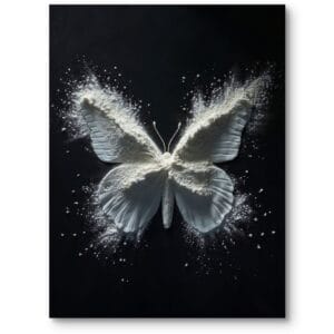 Plakat nowoczesny do salonu motyl z proszku minimalistyczny biało-czarny