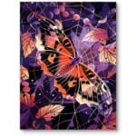 Plakat nowoczesny motyl na pajęczynie do salonu fioletowo-pomarańczowy