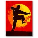 Plakat sportowe karate inspirująco-motywujący czerwień i żółć do nowoczesnego salonu