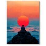 Plakat surrealistyczny do salonu minimalistycznego zachód słońca medytacja pomarańczowy niebieski Plakat surrealistyczny do salonu minimalistycznego zachód słońca medytacja pomarańczowy niebieski