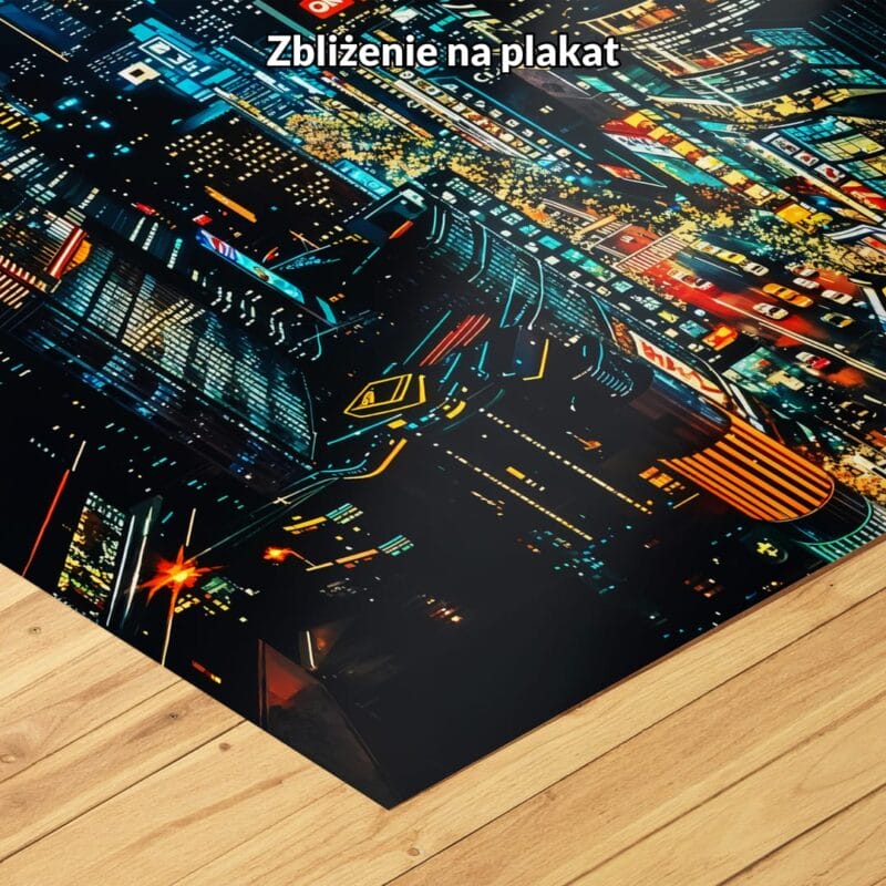 Plakat do sypialni cyberpunkowa metropolia przyszłość