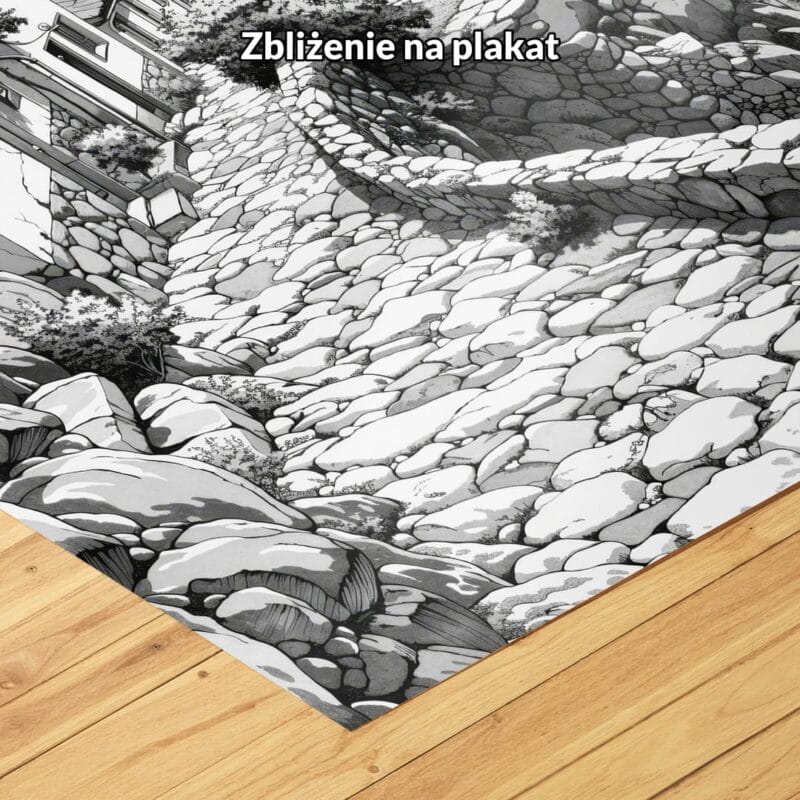 Plakat widok na uliczkę rybackiej wioski