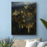 Obraz tajemnicze miasto nocą do salonu vintage