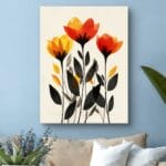 Plakat natura kwiaty nowoczesny czerwony żółty