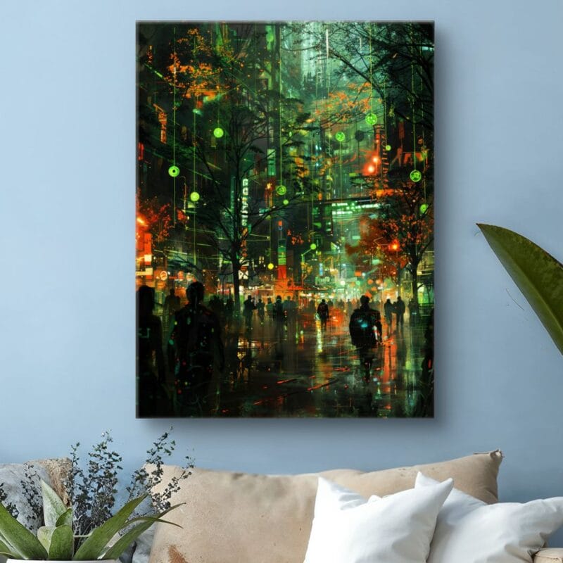 Obraz futurystyczne miasto nocą w stylu cyberpunk