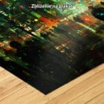 zielony pomarańczowy czarny częściowo abstrakcyjny obraz na ścianę do sypialni