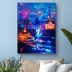 Plakat krajobraz miejski noc neonowy realizm