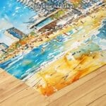 niebieski biały żółty częściowo abstrakcyjny obraz na ścianę do przedpokoju i korytarza