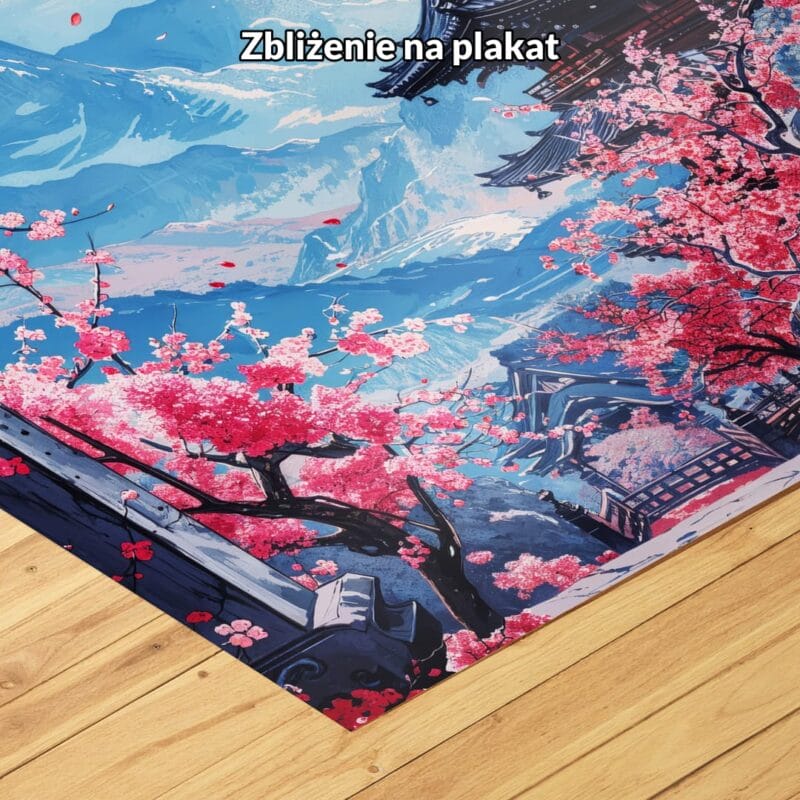 Plakat krajobraz Japonii góra Fuji różowy niebieski