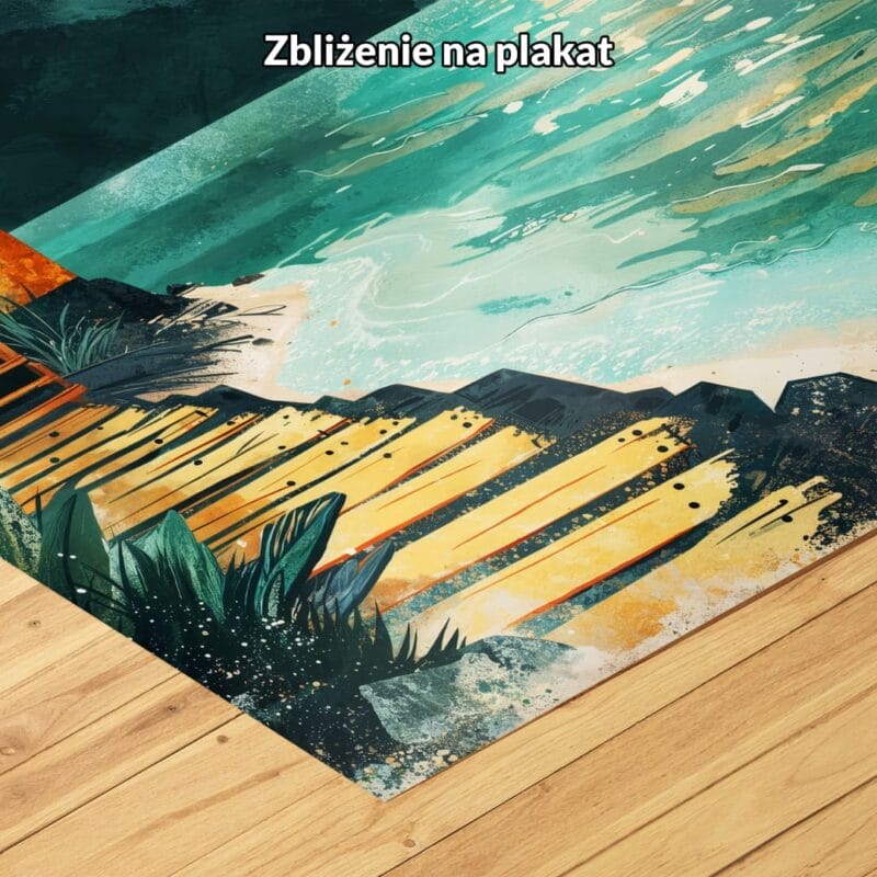 zielony niebieski pomarańczowy częściowo abstrakcyjny obraz na ścianę do sypialni