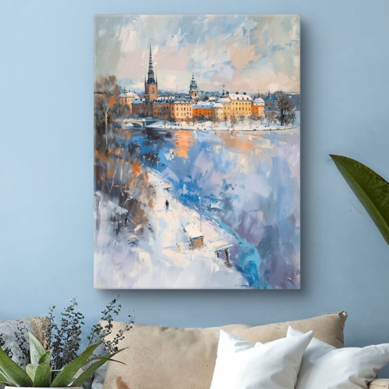 Obraz na płótnie widok zimowy na miasto do salonu