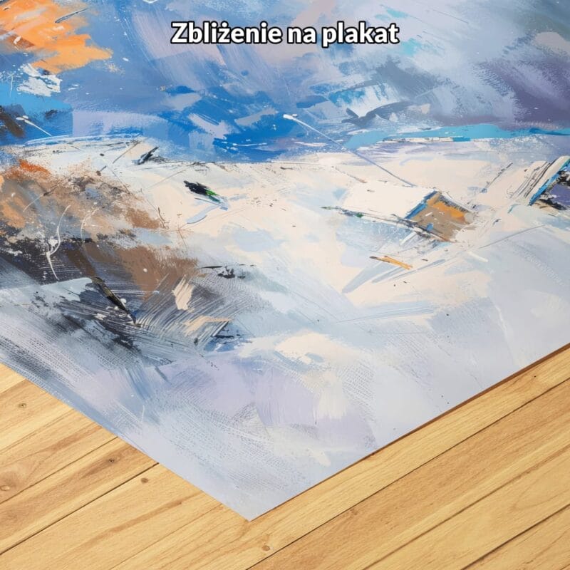 niebieski biały pomarańczowy częściowo abstrakcyjny obraz na ścianę do sypialni