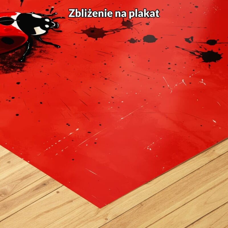 Plakat biedronka na czerwonym tle pop-art