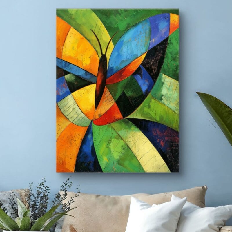 Obraz motyl w abstrakcyjnych barwach do salonu