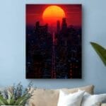 Plakat do salonu widok miasta zachód słońca