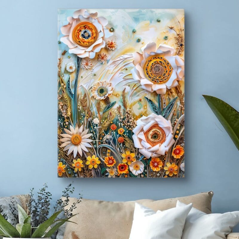 Obraz bukiety kwiatów jasny boho rustykalny