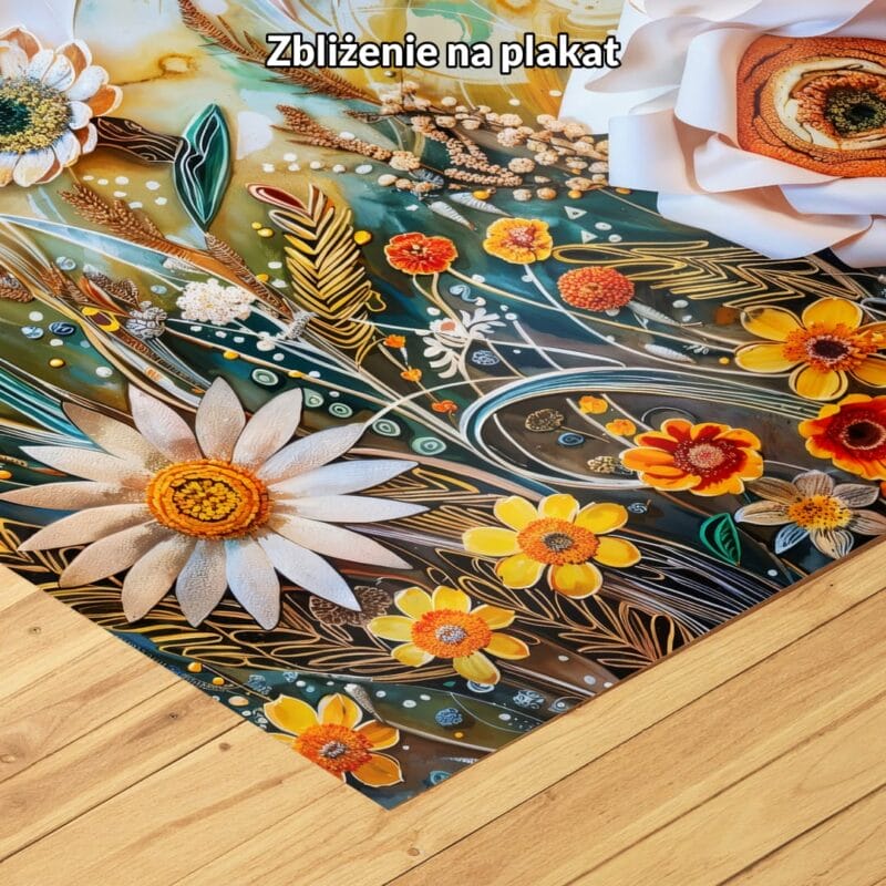 żółty pomarańczowy zielony częściowo abstrakcyjny obraz na ścianę do sypialni