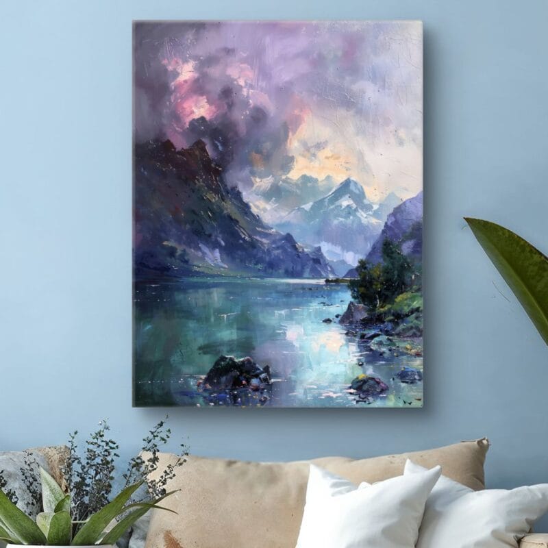 Obraz na płótnie górski pejzaż nad jeziorem do salonu