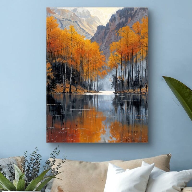 Obraz krajobraz jezioro góry jesień do salonu
