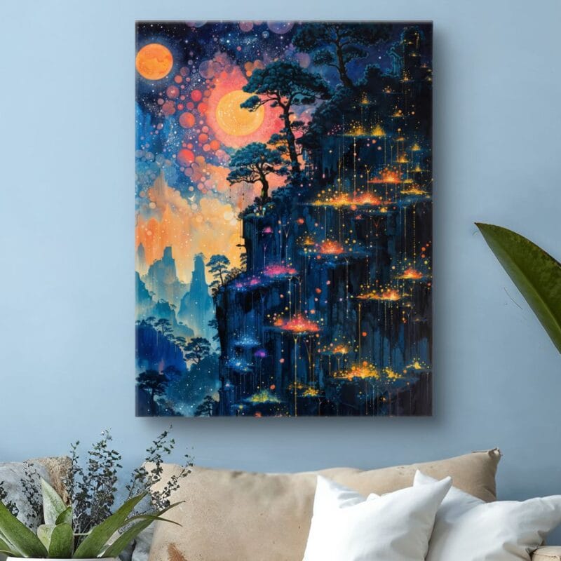 Obraz nocny baśniowy krajobraz do salonu