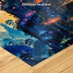 granatowy pomarańczowy czarny częściowo abstrakcyjny obraz na ścianę do sypialni