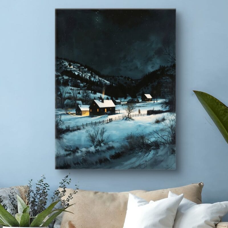 Obraz na płótnie zimowa noc na wsi do salonu