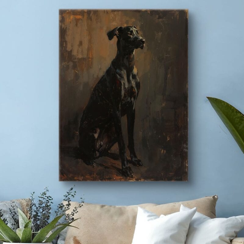 Obraz czarny pies realistyczny do salonu