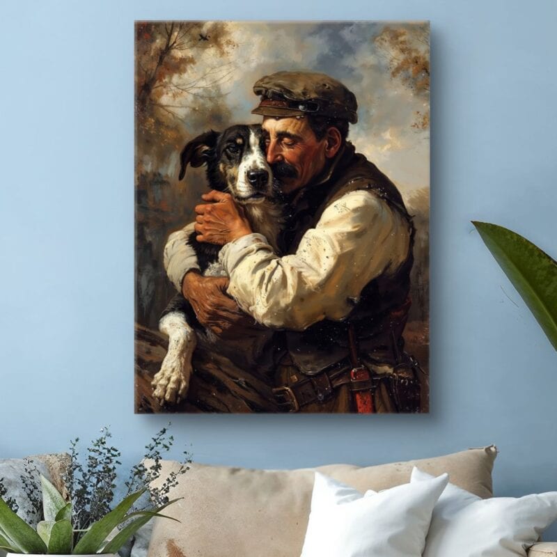 Obraz do salonu portret starszego mężczyzny z psem