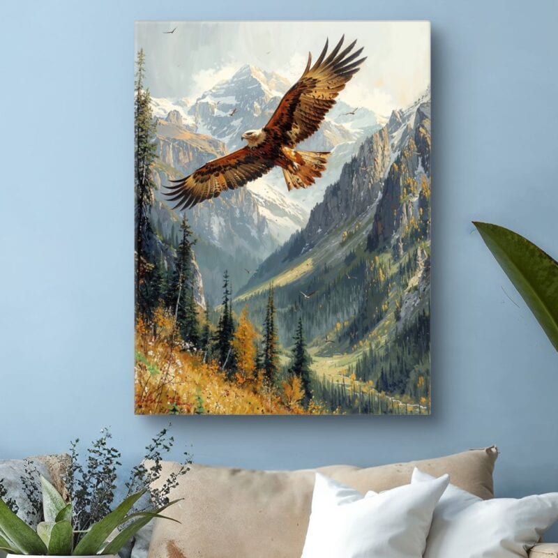 Obraz majestatyczny orzeł nad jesiennymi górami