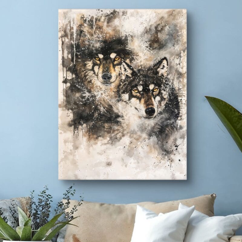 Obraz dwa wilki do salonu rustykalny