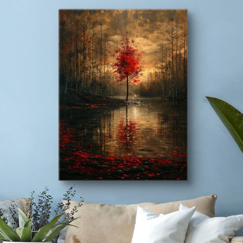 Obraz na płótnie krajobraz jesienny czerwone drzewo