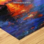 niebieski pomarańczowy fioletowy częściowo abstrakcyjny obraz na ścianę do sypialni