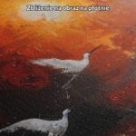 czerwony biały czarny częściowo abstrakcyjny obraz na ścianę do sypialni Obraz na płótnie do salonu ptaki czaple zachód słońca