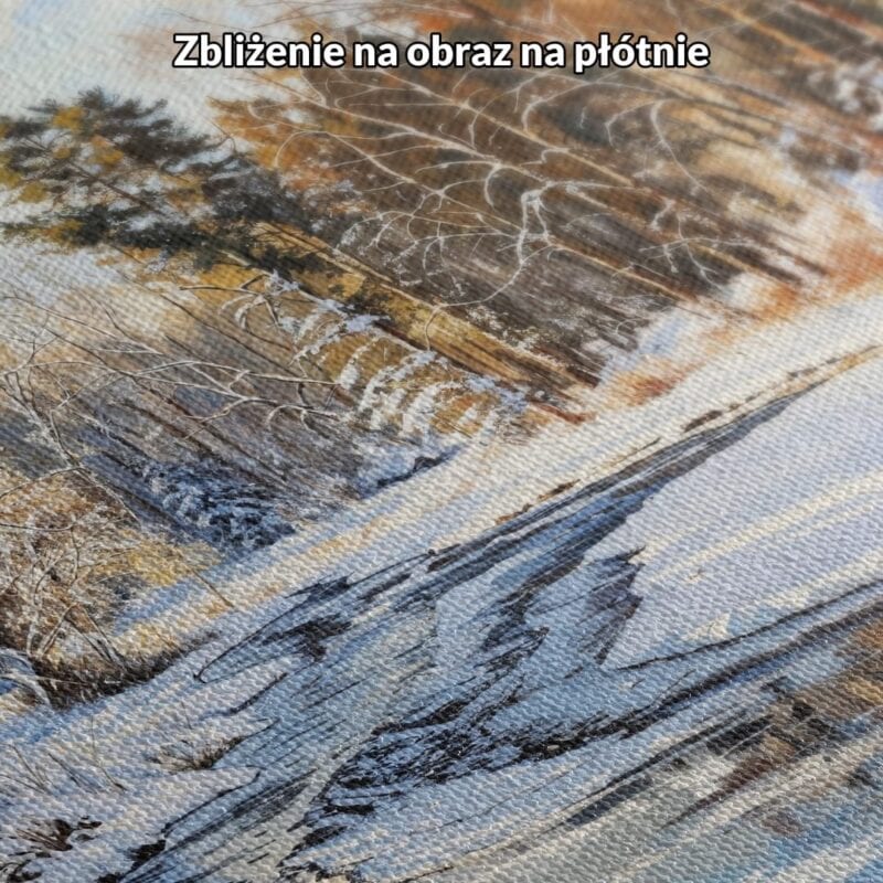 Obraz krajobraz do salonu zimowy krajobraz z rzeką