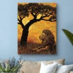 Plakat drapieżnik lew pod drzewem do salonu