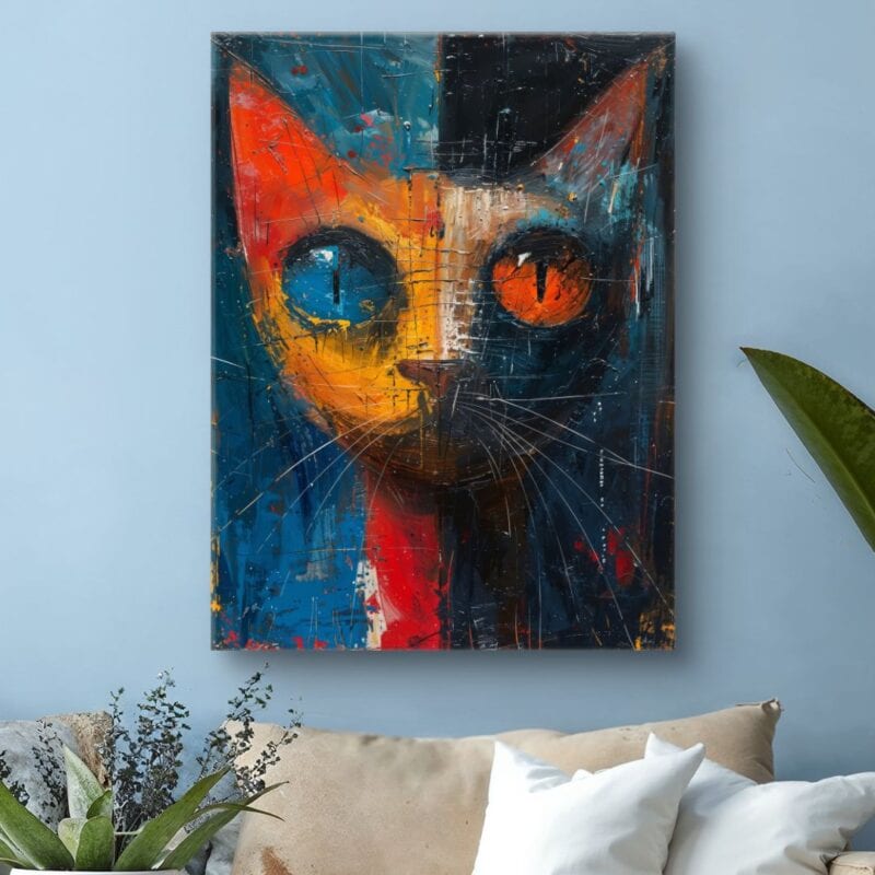 Obraz abstrakcyjny kot olej do salonu