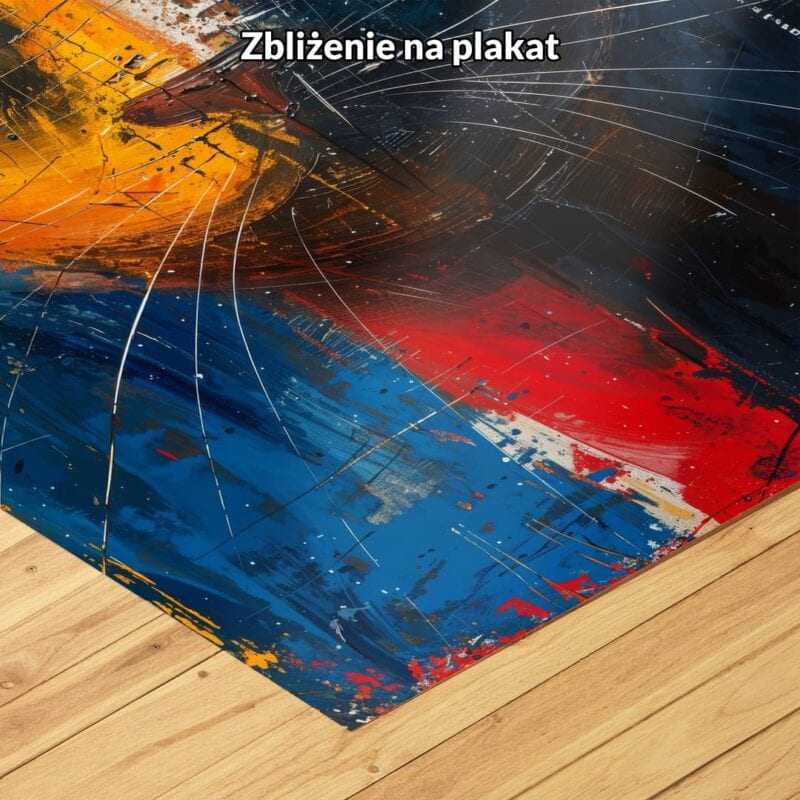 niebieski pomarańczowy czarny częściowo abstrakcyjny obraz na ścianę do sypialni