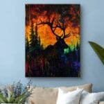 Obraz jeleń w lesie do salonu akrylowy abstrakcja