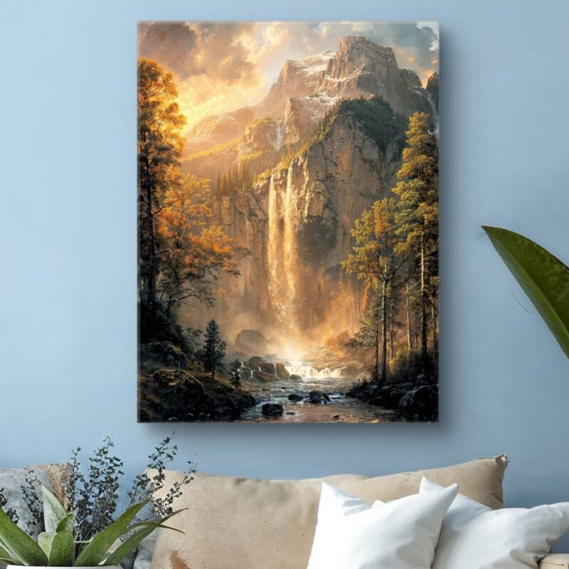 Obraz do salonu krajobraz górski z wodospadem
