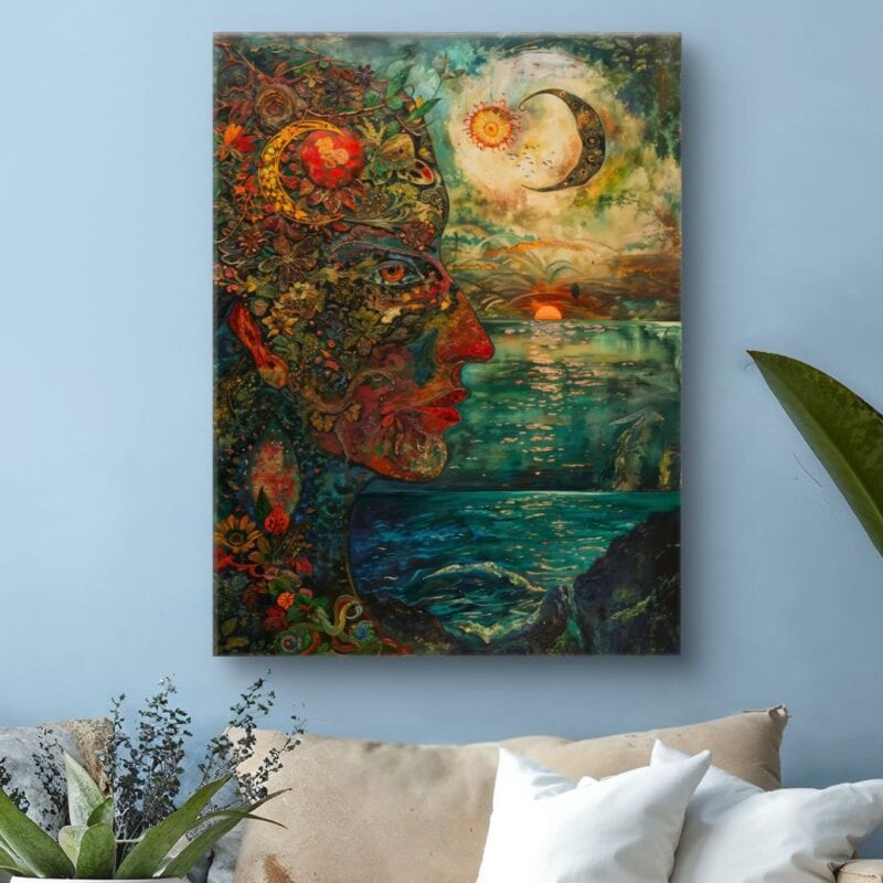 Obraz surrealistyczna natura z twarzą do salonu boho