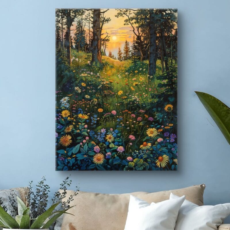 Obraz zachód słońca na łące do salonu sypialni