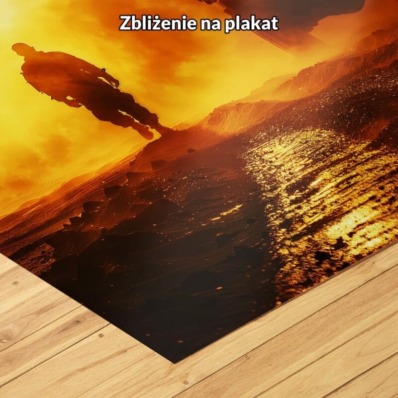 Plakat zachód słońca żołnierz pojazd terenowy