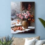 Obraz do salonu martwa natura kwiaty jabłka zima