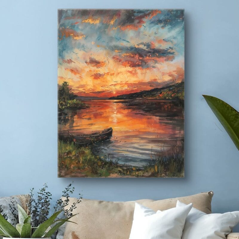 Obraz na płótnie do salonu zachód słońca nad jeziorem