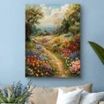 Obraz wiosenny spacer przez kwitnącą łąkę do salonu