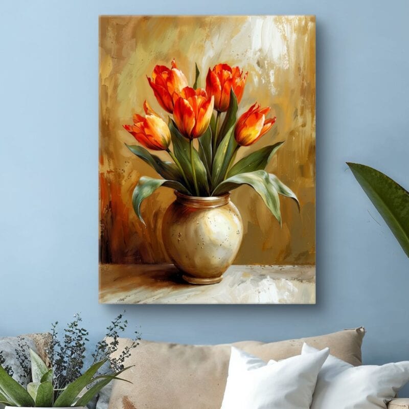 Obraz do salonu martwa natura kwiaty tulipany